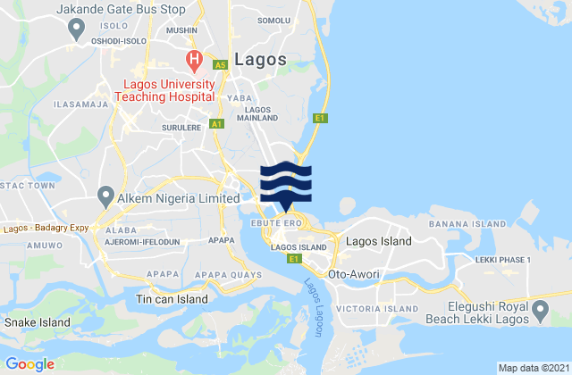 Mapa da tábua de marés em Lagos Island Local Government Area, Nigeria