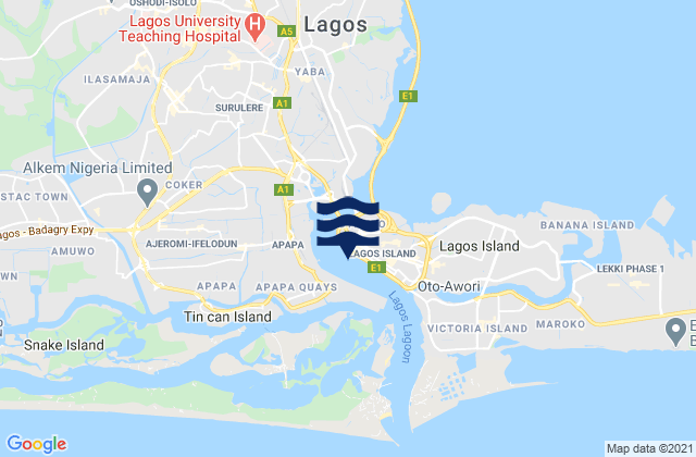 Mapa da tábua de marés em Lagos Lagos River, Nigeria