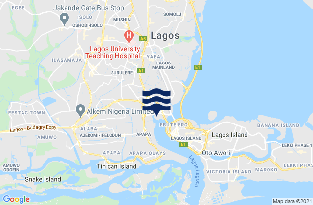 Mapa da tábua de marés em Lagos Mainland Local Government Area, Nigeria