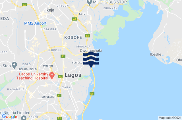 Mapa da tábua de marés em Lagos State, Nigeria