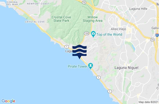Mapa da tábua de marés em Laguna Beach (Brooks Street), United States