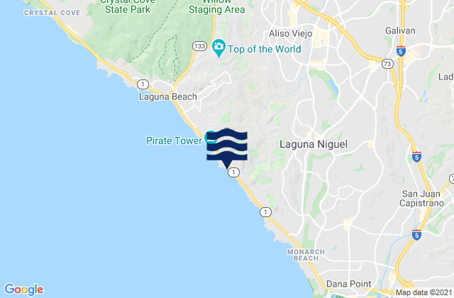 Mapa da tábua de marés em Laguna Beach - South Crescent Bay, United States