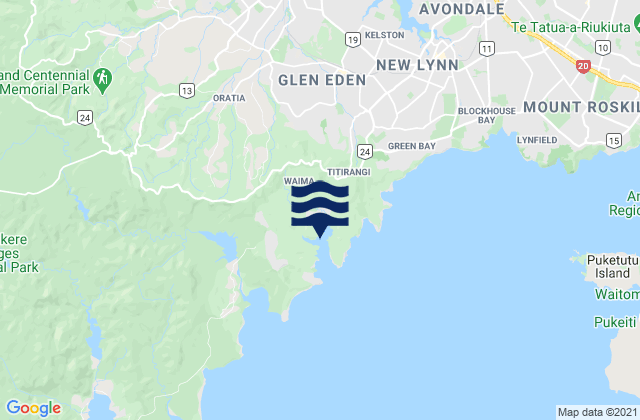 Mapa da tábua de marés em Laingholm Bay, New Zealand