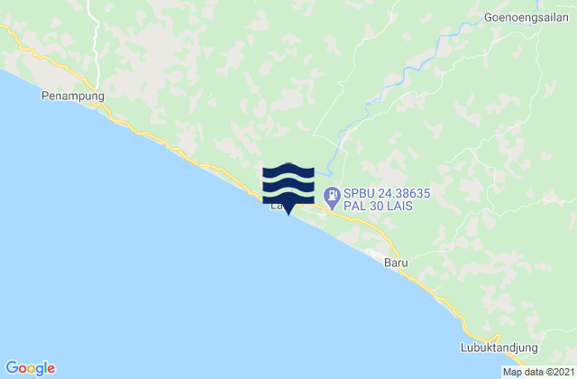 Mapa da tábua de marés em Lais, Indonesia