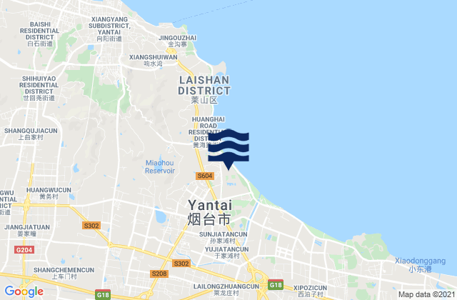Mapa da tábua de marés em Laishan, China