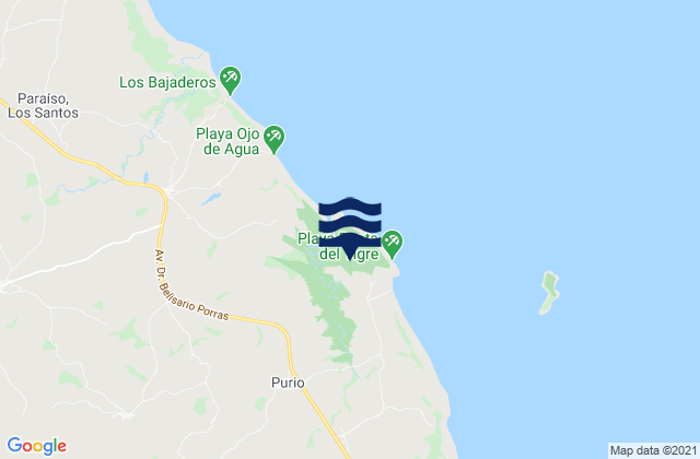 Mapa da tábua de marés em Lajamina, Panama