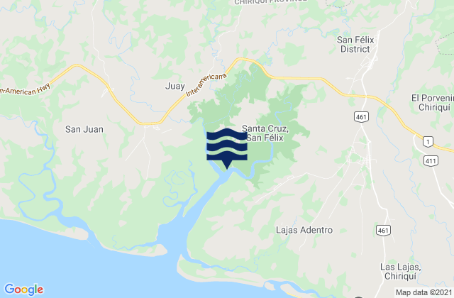 Mapa da tábua de marés em Lajas Adentro, Panama