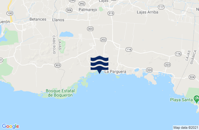 Mapa da tábua de marés em Lajas Barrio-Pueblo, Puerto Rico