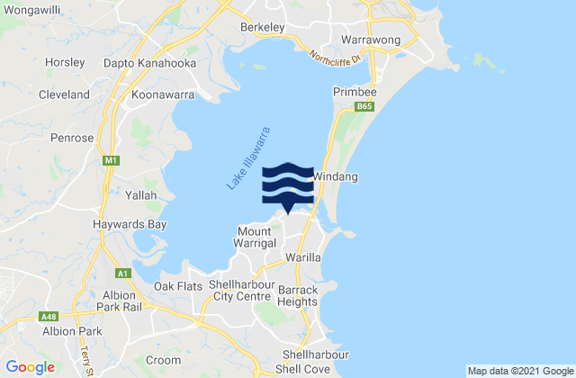 Mapa da tábua de marés em Lake Illawarra, Australia
