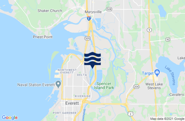 Mapa da tábua de marés em Lake Stevens, United States
