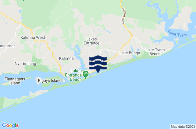 Mapa da tábua de marés em Lakes Entrance, Australia