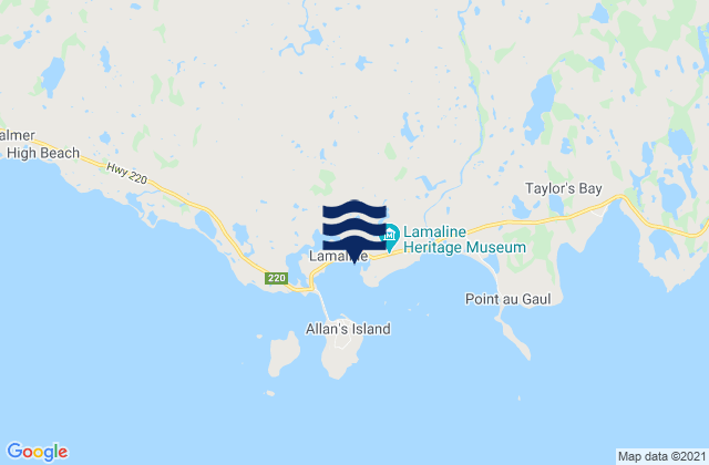 Mapa da tábua de marés em Lamaline Harbour, Canada