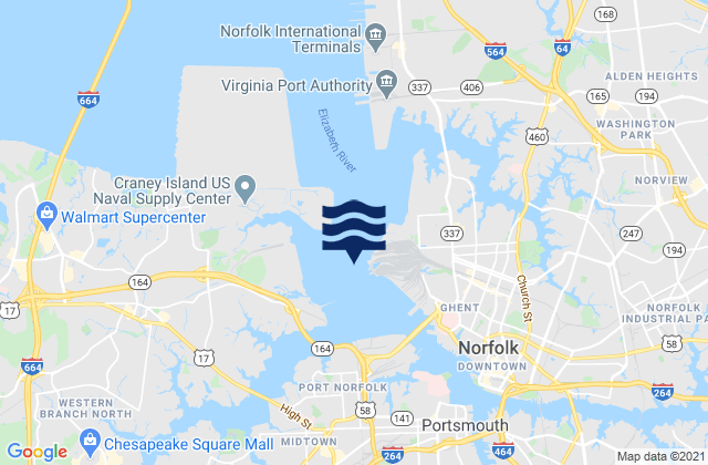 Mapa da tábua de marés em Lamberts Point, United States