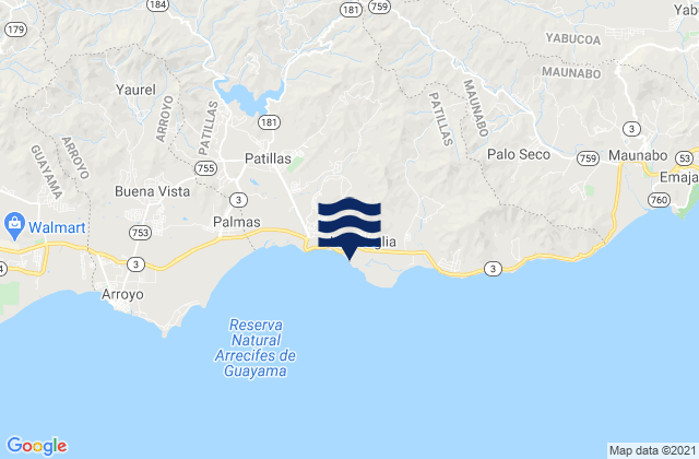 Mapa da tábua de marés em Lamboglia, Puerto Rico