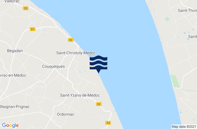 Mapa da tábua de marés em Lamena, France
