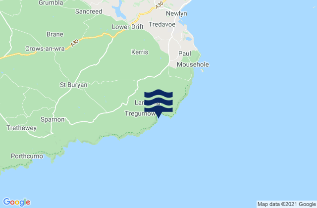 Mapa da tábua de marés em Lamorna Cove Beach, United Kingdom