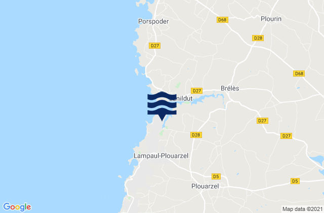 Mapa da tábua de marés em Lampaul-Plouarzel, France