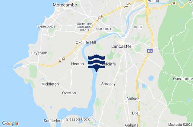Mapa da tábua de marés em Lancaster, United Kingdom