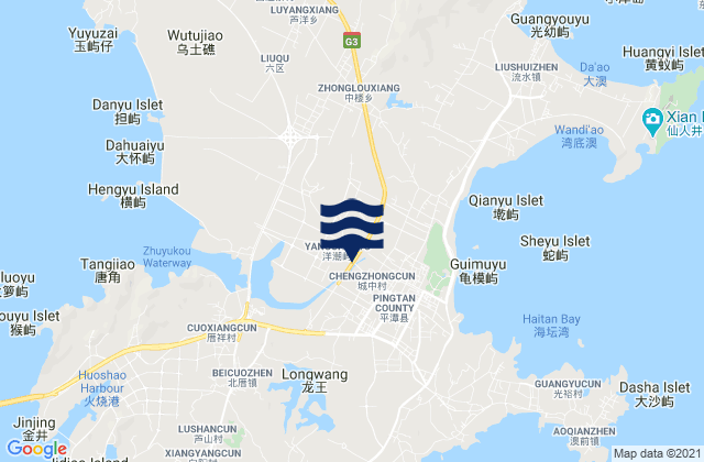 Mapa da tábua de marés em Lancheng, China