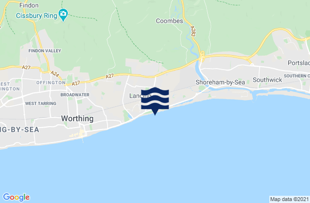 Mapa da tábua de marés em Lancing, United Kingdom
