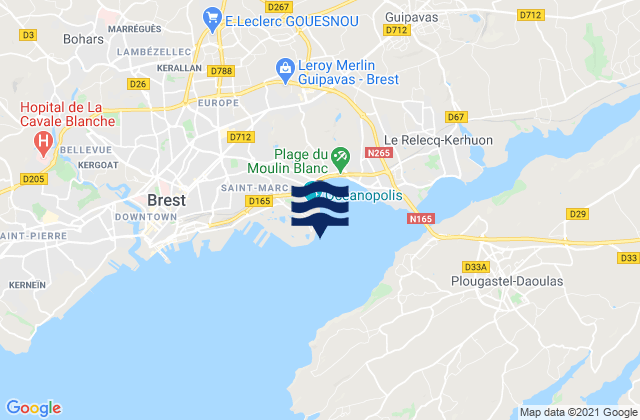 Mapa da tábua de marés em Landerneau, France