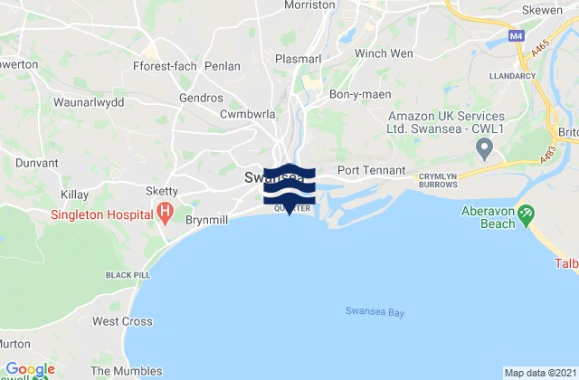 Mapa da tábua de marés em Landore, United Kingdom
