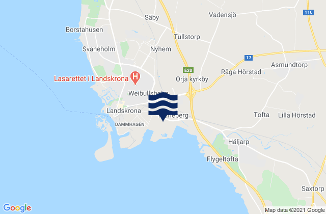 Mapa da tábua de marés em Landskrona, Sweden