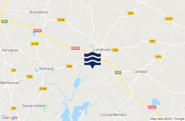 Mapa da tábua de marés em Landévant, France