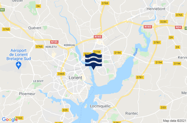Mapa da tábua de marés em Lanester, France