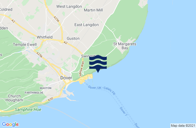 Mapa da tábua de marés em Langdon Bay, United Kingdom