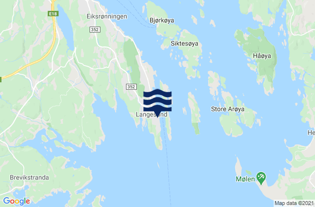Mapa da tábua de marés em Langesund, Norway