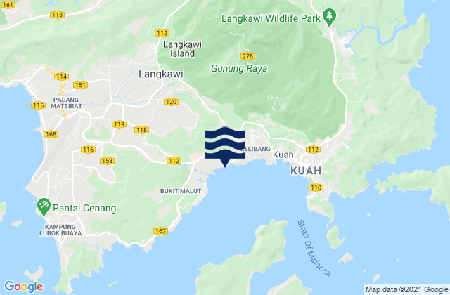 Mapa da tábua de marés em Langkawi, Malaysia