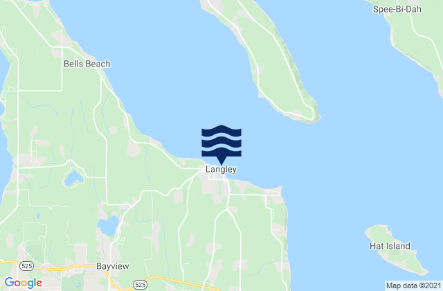 Mapa da tábua de marés em Langley, United States