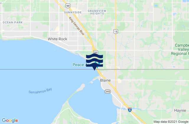 Mapa da tábua de marés em Langley, Canada