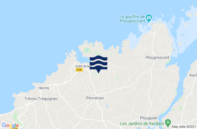 Mapa da tábua de marés em Langoat, France