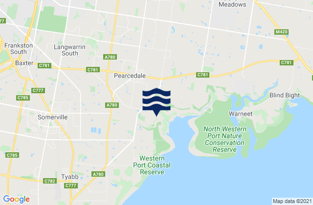 Mapa da tábua de marés em Langwarrin South, Australia