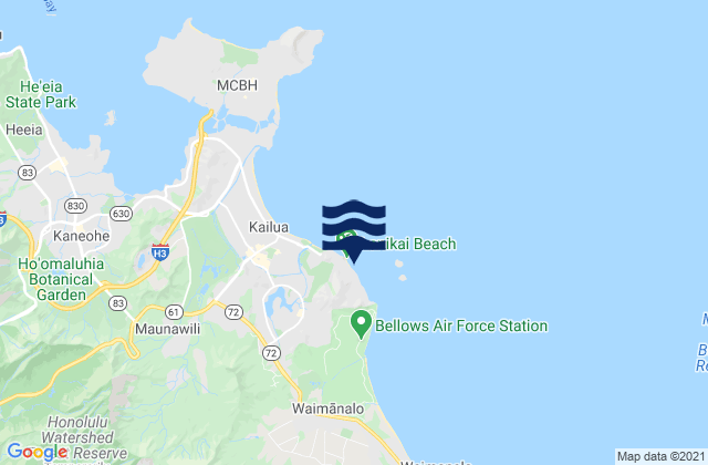 Mapa da tábua de marés em Lanikai Beach, United States