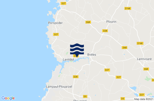 Mapa da tábua de marés em Lanrivoaré, France