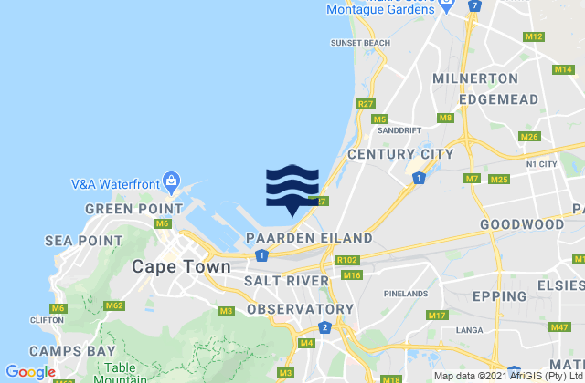 Mapa da tábua de marés em Lansdowne, South Africa