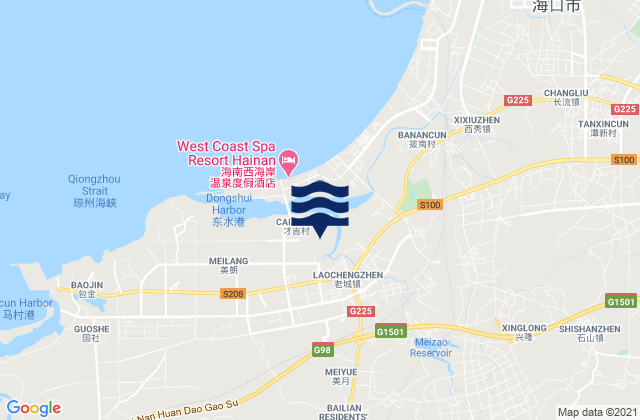 Mapa da tábua de marés em Laocheng, China