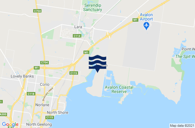 Mapa da tábua de marés em Lara, Australia