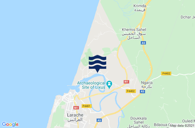 Mapa da tábua de marés em Larache, Morocco