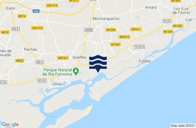 Mapa da tábua de marés em Laranjeiro, Portugal