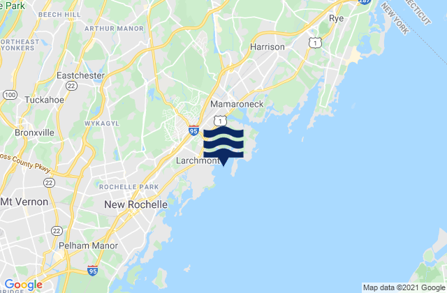 Mapa da tábua de marés em Larchmont Harbor, United States