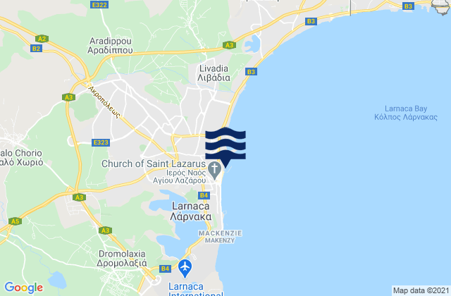 Mapa da tábua de marés em Larnaca, Cyprus