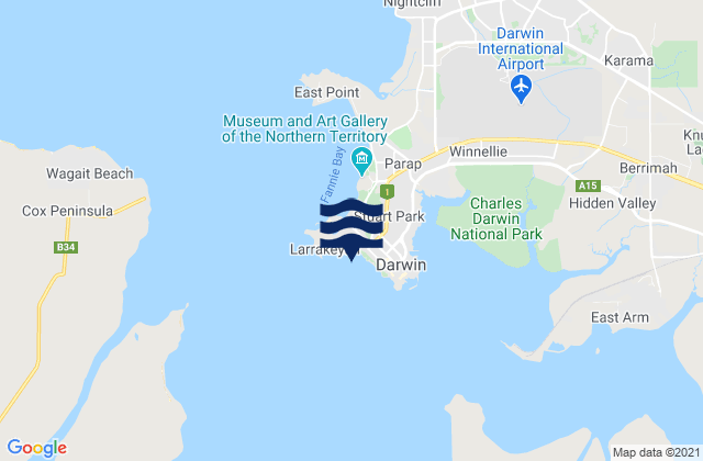 Mapa da tábua de marés em Larrakeyah, Australia