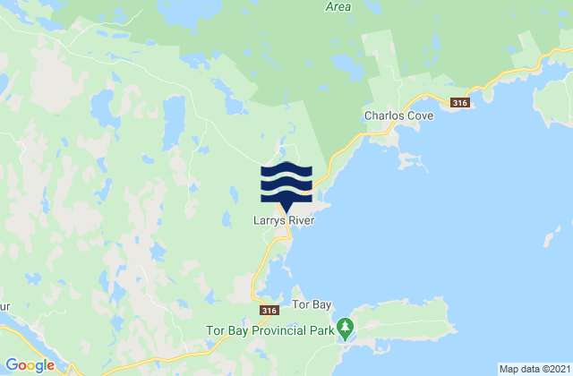 Mapa da tábua de marés em Larrys River, Canada