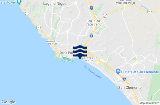 Mapa da tábua de marés em Las Flores, United States