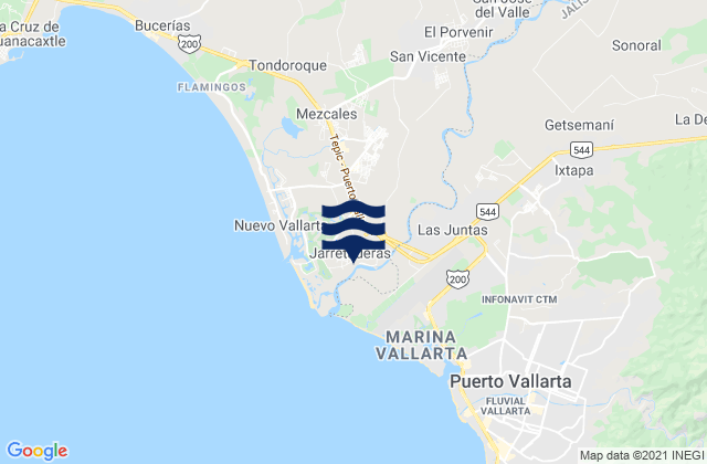 Mapa da tábua de marés em Las Jarretaderas, Mexico