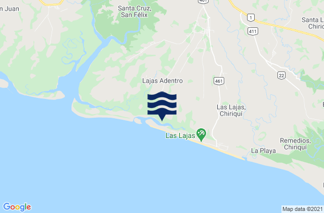 Mapa da tábua de marés em Las Lajas, Panama